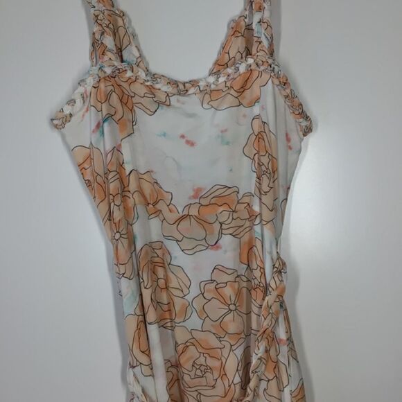 DYVNA Chacha Silk Midi Dress Peach Floral Overlay Braided Strap NWT Size 8 - Picture 8 of 17